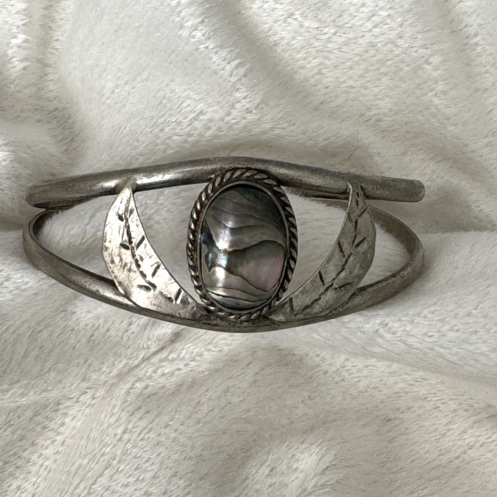Vintage Alpaca Mexico Silver Stone Cuff Bracelet